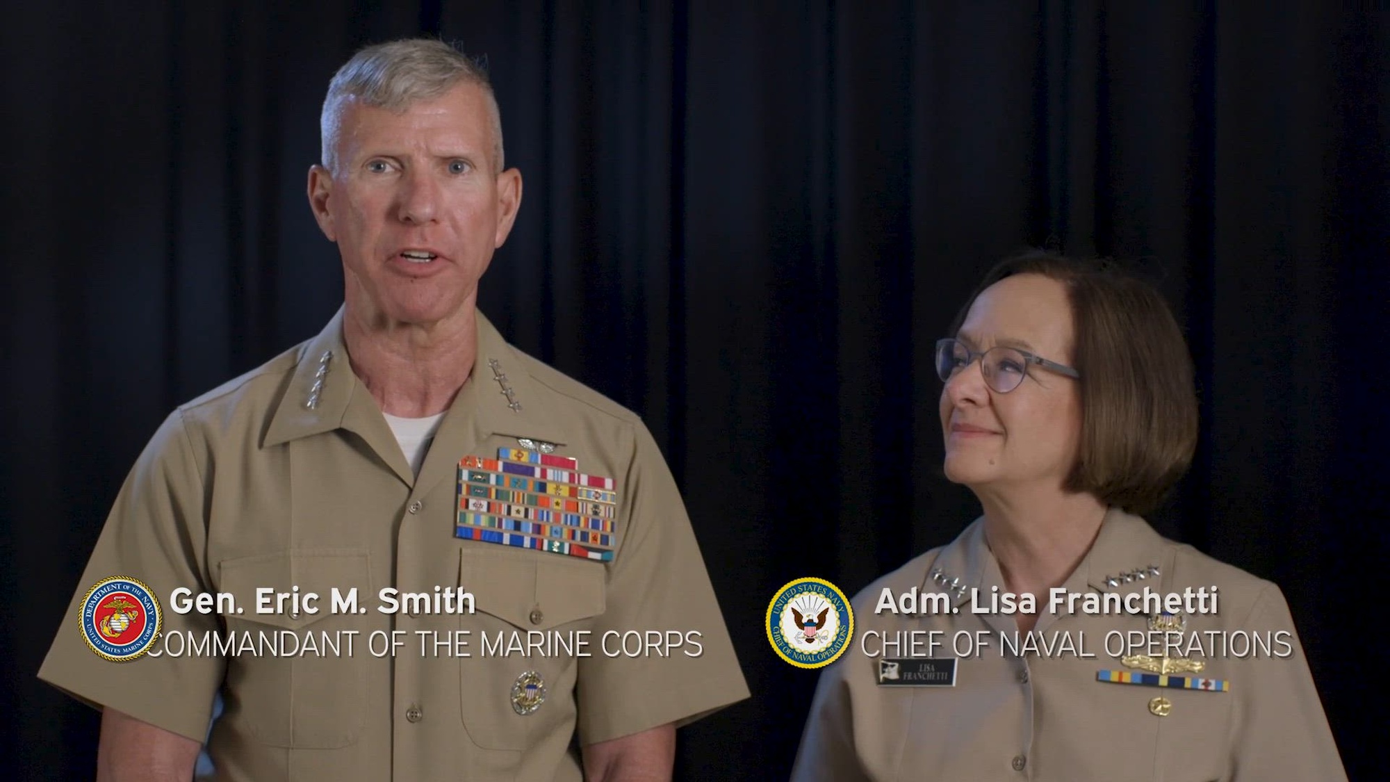 Marine Corps Commandant Gen. Eric Smith and Chief of Naval Operations Adm. Lisa Franchetti discuss the Memorandum of Understanding they both signed last week, which clearly defines the readiness levels and availability of amphibious warships. The MOU allows the Navy-Marine Corps team to share a common understanding on when amphibious ships are ready to support operations and training. (U.S. Marine Corps video by Sgt Aldo Sessarego)